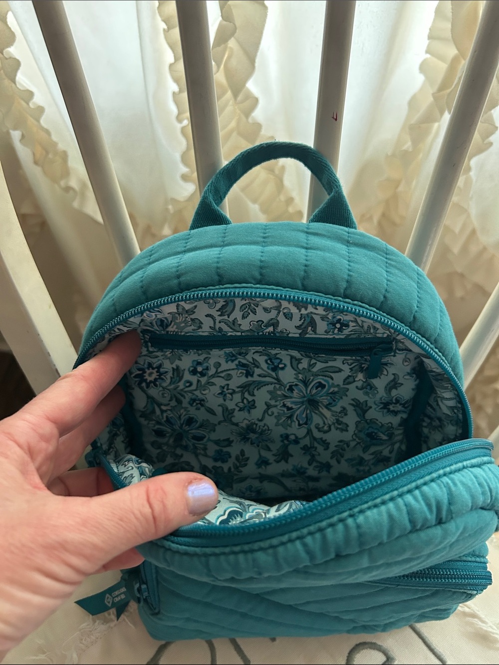 Teal Vera Bradley Quilted Mini Backpack - Picture 3 of 6